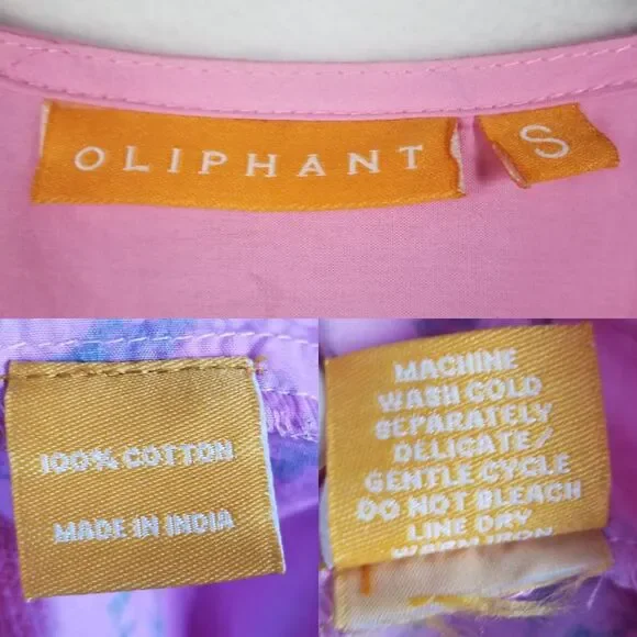 Oliphant Tuckernuck Boca Pink Puff Sleeve Midi Cotton Block Print Dress Size S - Picture 14 of 15